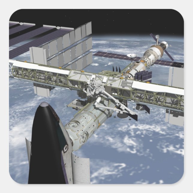 Adesivo Quadrado Fechar a vista do Shuttle ancorado (Frente)