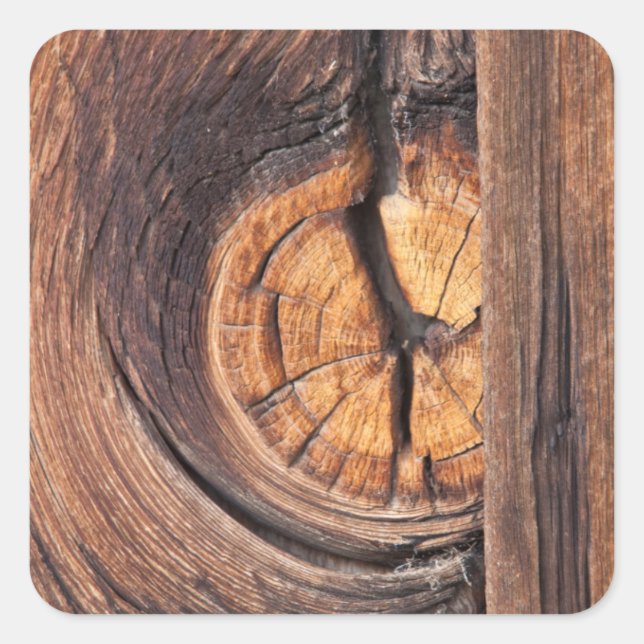 Adesivo Quadrado Feche um nó de madeira, Califórnia (Frente)