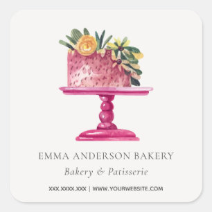 ADESIVO QUADRADO FEIRA DE CUPCAKE DE PINK FLORAL CAKE PATISSERIE
