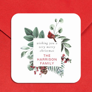 Adesivo Quadrado Feira de inverno Vermelho Cardeal Personalizado Fe