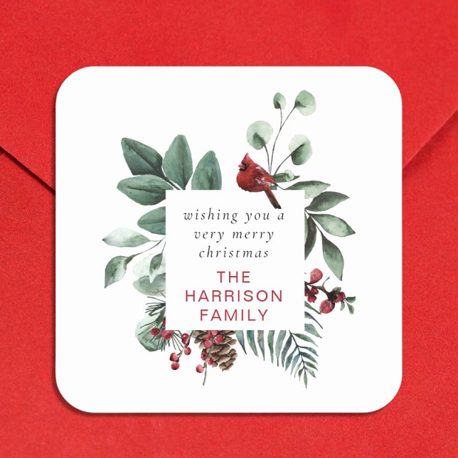 Adesivo Quadrado Feira de inverno Vermelho Cardeal Personalizado Fe (Criador carregado)