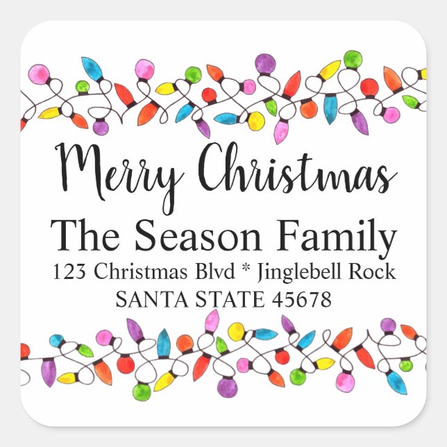 Adesivo Quadrado Feira de Natal Feliz Luz de Envelope (Frente)