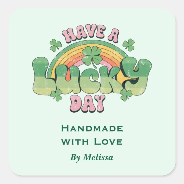 Adesivo Quadrado Feita à mão com amor Tenha um retrato de dia feliz (Frente)