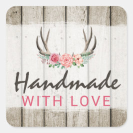 Adesivo Quadrado Feita à mão com amores, martelos flóricos russos n