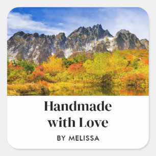 Adesivo Quadrado Feita à mão com Floresta Cênica de Amor e Montanha