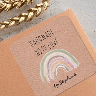 Adesivo Quadrado Feita à mão com Love Boho Rainbow Kraft Paper Ru