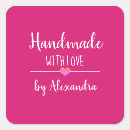 Adesivo Quadrado Feita à mão com nome de script rosa com amor rua r