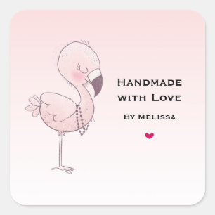 Adesivo Quadrado Feita à mão com uma ilustração de Flamingo, rosa,