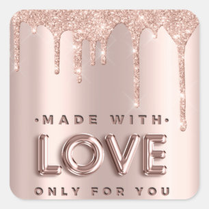 Adesivo Quadrado Feita Com Amor Apenas Para Você, A Rosa Gliteria