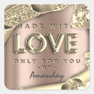 Adesivo Quadrado Feita Com Amor Apenas Para Você Pelo Nome Rosa 3D 