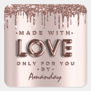 Adesivo Quadrado Feita Com Amor Apenas Para Você Por Glitter Drives