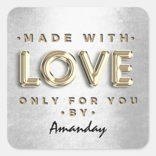 Adesivo Quadrado Feita Com Amor Apenas Para Você Por Nome Dourado P
