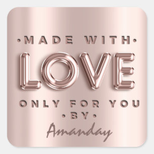 Adesivo Quadrado Feita Com Amor Apenas Para Você Por Nome Rosa