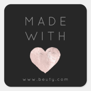 Adesivo Quadrado Feita Com Amor, Cor-de-Rosa Rosa, Nome Web Simples