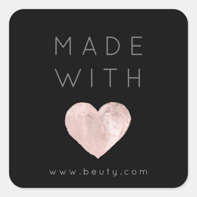 Adesivo Quadrado Feita Com Amor, Cor-de-Rosa Rosa, Nome Web Simples (Frente)