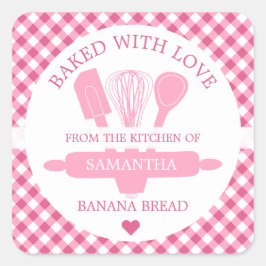 Adesivo Quadrado Feita Com Amor, Gingham Kitchen Pão De Banana