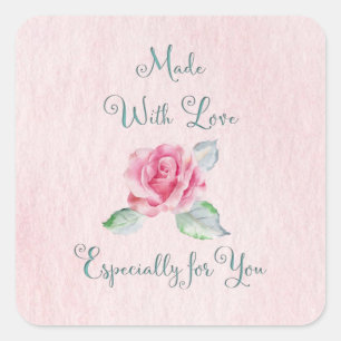 Adesivo Quadrado Feita com amor para você Rosa Sticker