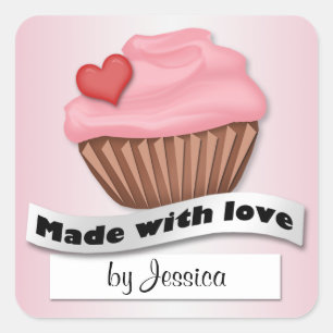 Adesivo Quadrado Feita Com Cupcake Rosa