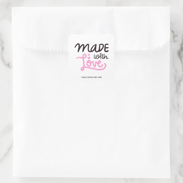 Adesivo Quadrado Feita com Love Personated Pink Square Sticker 3 (Bolsa)