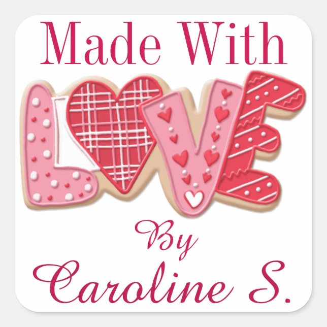 Adesivo Quadrado Feita com o Love Sticker - SRF (Frente)