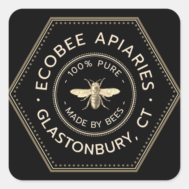 Adesivo Quadrado Feita Por Abelhas (Frente)