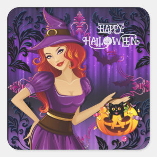 Adesivo Quadrado Feiticeira Branca de Halloween