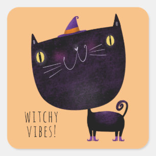 Adesivo Quadrado Feiticeira Negra de Gato Preto para Decoração do H
