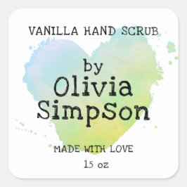 Adesivo Quadrado Feito com Amor Coração Verde Pequena Empresa