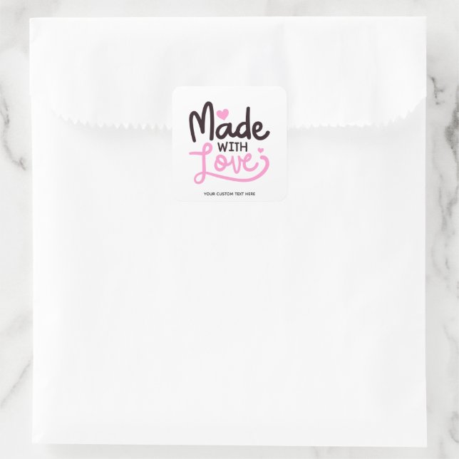 Adesivo Quadrado Feito com Love Personated Pink Square Sticker 1 (Bolsa)