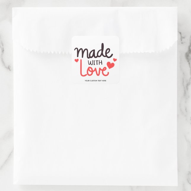 Adesivo Quadrado Feito com Love Personated Red Square Sticker 6 (Bolsa)