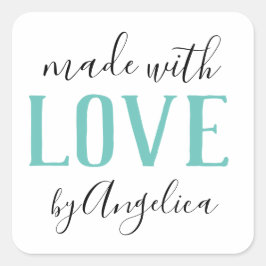 Adesivo Quadrado Feito com o Love Script Turquoise Business