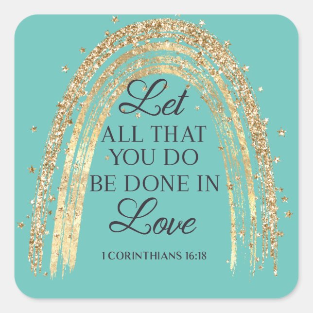 Adesivo Quadrado Feito Em Amor, Dourado Arco-Íris (Frente)