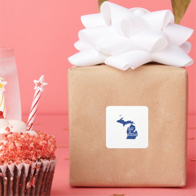 Adesivo Quadrado Feito em Michigan, Shaped Blue Michigander (Festa)