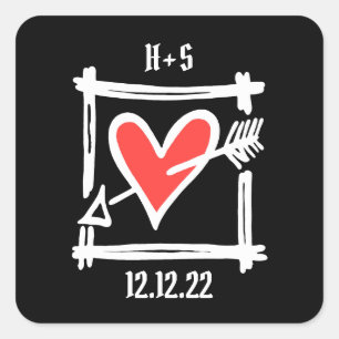 Adesivo Quadrado Feixe-Alce Preto e Vermelho com Amor Personalizado