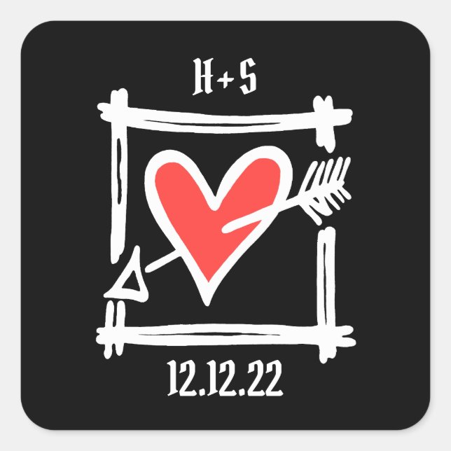 Adesivo Quadrado Feixe-Alce Preto e Vermelho com Amor Personalizado (Frente)