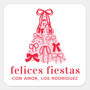 Adesivo Quadrado Felices Fiestas Moderno Rosa Natal Vermelho