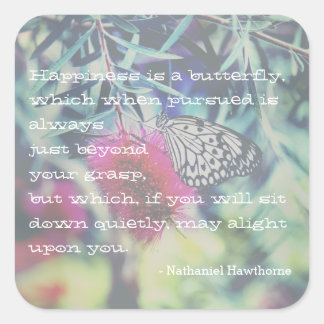 Adesivo Quadrado Felicidade é uma borboleta - citação inspiradora