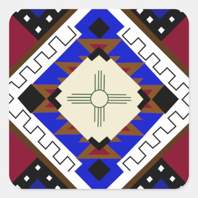 Adesivo Quadrado Felicidade, Nativo Americano Zia Sticker (Frente)