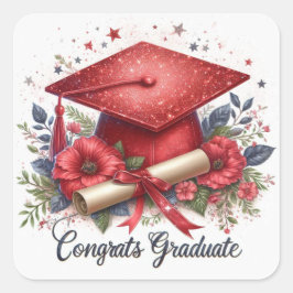 Adesivo Quadrado Felicita o Boné de formatura e o Diploma do Forman