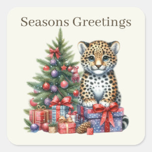 Adesivo Quadrado Felicitações ao Natal leopardo