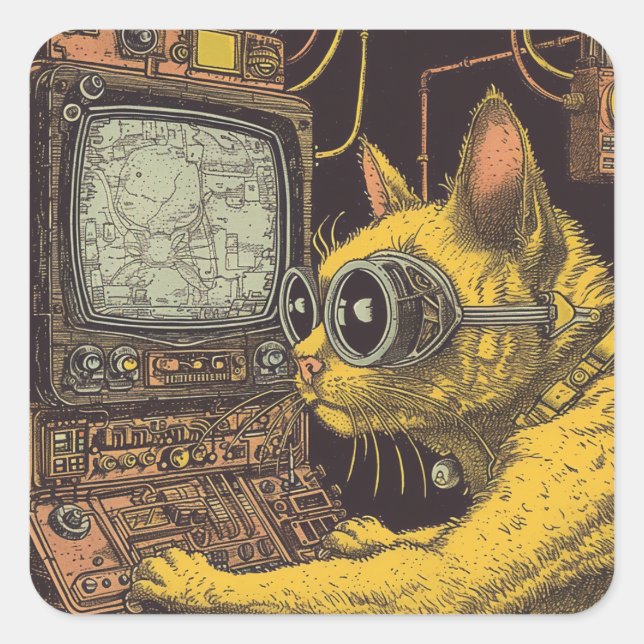 Adesivo Quadrado Feline Future: Cyberpunk Cat Fantasy (Frente)