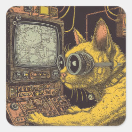 Adesivo Quadrado Feline Future: Cyberpunk Cat Fantasy