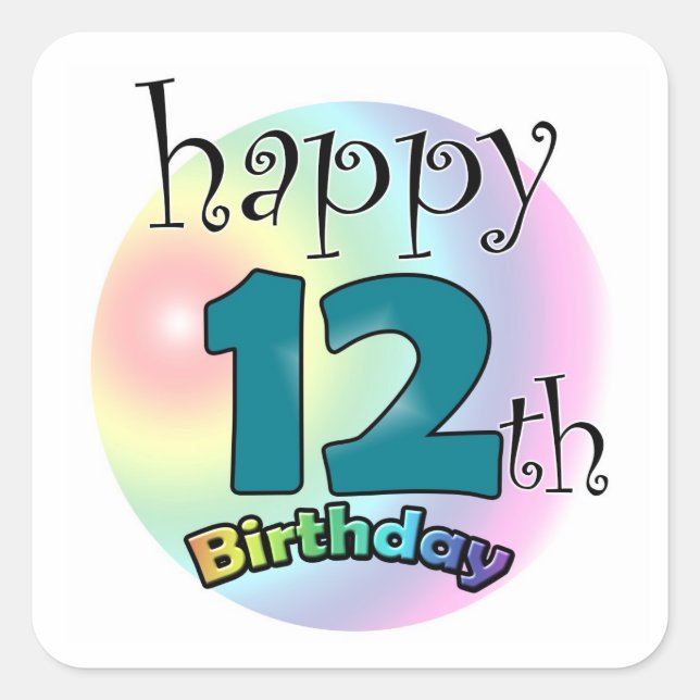 Adesivo Quadrado Feliz 12 Birthday Vierkante Sticker (Frente)