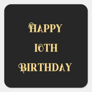 Adesivo Quadrado Feliz 16º aniversário Dourado Amarelo Sessenta e D