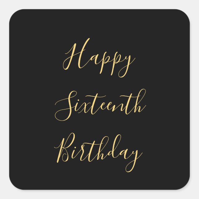 Adesivo Quadrado Feliz 16.º aniversário Ouro Amarelo da Era Persona (Frente)