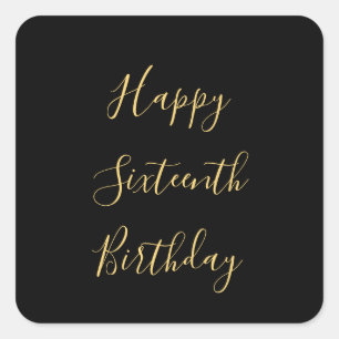 Adesivo Quadrado Feliz 16.º aniversário Ouro Amarelo da Era Persona