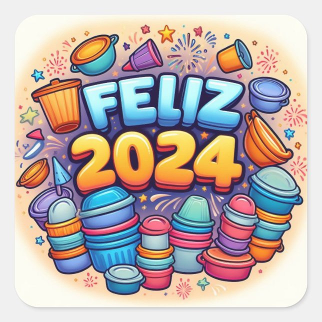 Adesivo Quadrado Feliz 2024! (Frente)