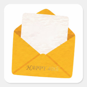Adesivo Quadrado Feliz 40º Aniversário Envelope Dourado Nota em Bra