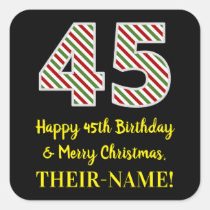 Adesivo Quadrado Feliz 45º aniversário e feliz Natal, Nome person