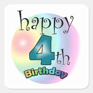 Adesivo Quadrado Feliz 4.º Aniversário Vierkante Sticker